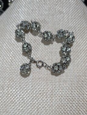Crystal Ball Bead Bracelet - Silver Tone